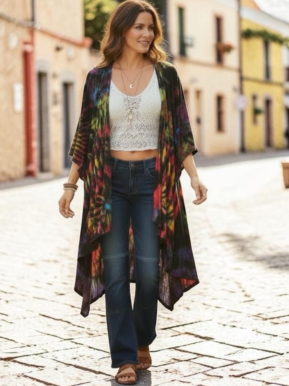 The Collection Royal Flowy Vibrant resortwear Tie Dye Jersey kimono cardigan XXL